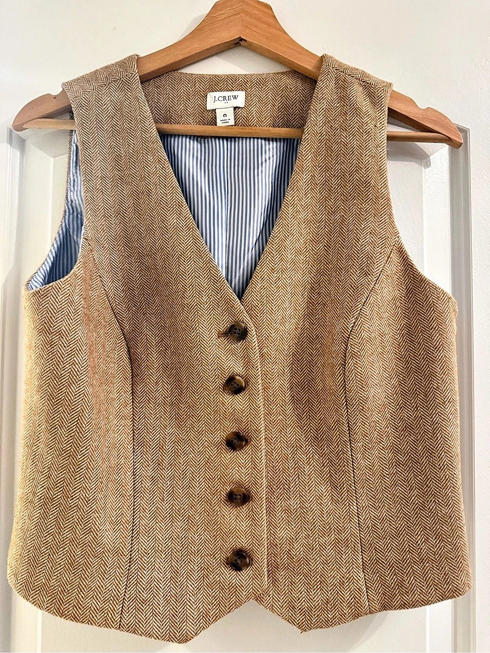 J.Crew Herringbone Tweed Button-Front Vest Brown & Blue Size 6